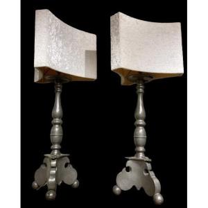 Pair Of Candlesticks Mounted As A Lamp