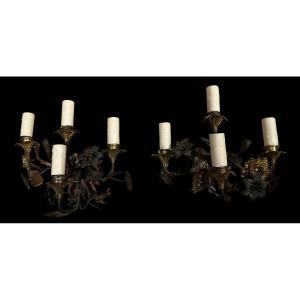 Pair Of Bronze Sconces