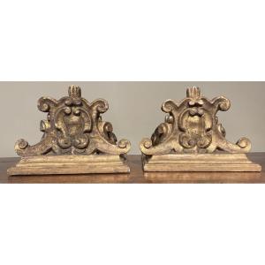 Two Wall Consoles In Golden Wood