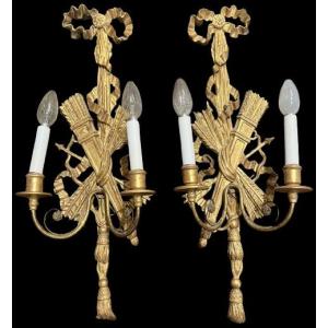 Pair Of Louis XVI Style Ribbon Wall Sconces