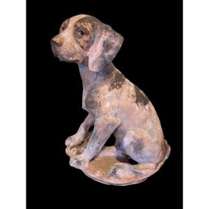 Terracotta Sitting Dog Signed Maurice Leblanc
