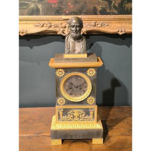 Clock In Patinated Bronze And Gilded Bronze From The Restoration Period