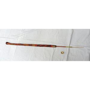 System Walking Cane Bamboo Fishing Rod Richly Engraved Geisha Meiji Era 1868-1912 Japan 