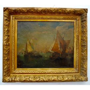 Follower Of Felix Ziem (1821-1911) Arrival By Sailboat In Front Of Venice Oil On Canvas, 54x65 Cm