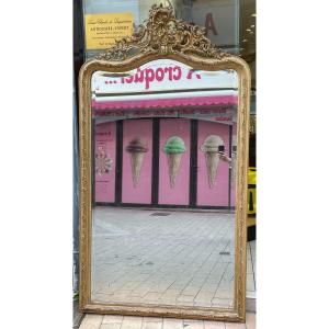 Fireplace Mirror Napoleon III XIXth 19th Frontonstyle Rocaille Louis XV  Gilded 185 X 102 Cm