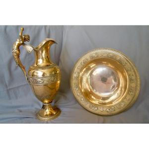 Lr Ruchmann, Received 1811-1812 Ewer With Pedestal And Its Basin In Vermeil Empire Restoration