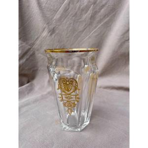 Baccarat Small Hexagonal Crystal Pencil Holder Vase Talleyrand Model Gilded With Gold Signed 13cm