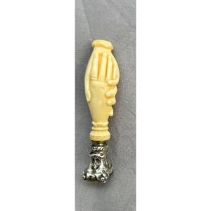 Seal Stamp Masonic Rite Freemasonry Entwined Hands Carved Ivory Silver 19th 19th
