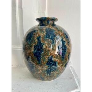 Camille Tharaud (1878-1956) Porcelain Ball Vase Abstract Enameled Decor Height 25cm Art Deco 