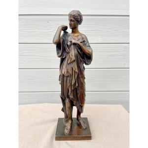 French School Of The 19th Century After Praxiteles Diane De Gabies Antique Bronze 31 Cm 19th Century