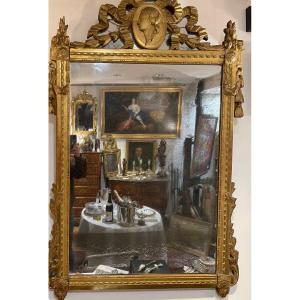 Louis XVI Living Room Mirror Gilded Wood XVIIIth 140x88 Cm 18th 