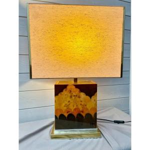 Jean-claude Mahey 1944 Ambiance Living Room Lamp Circa 1970 Exotic Varnished Wood Design H 68cm