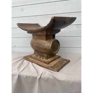 Ashanti Kingdom Ghana Antique Dignitary Stool Chief Carved Wood Barrel Barrique 19th Century