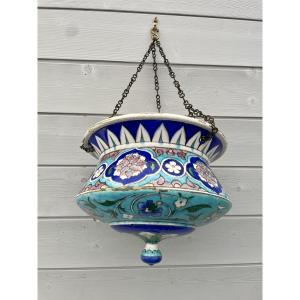 Théodore Deck (1823-1891) Blue Glazed Ceramic Planter Basin With Persian Iznik Decoration, 19th Century