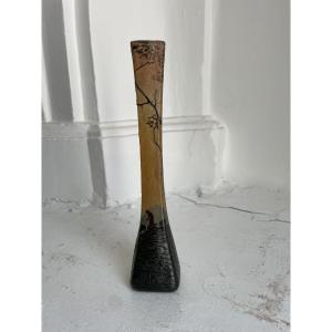 Legras Verrier Calypso Diabolo Bouquetier Vase Acid-etched Decoration Shepherdess And Sheep 18 Cm 