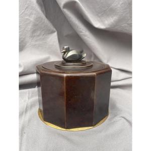 Christofle Art Deco Candy Box Copperware Red Brown Duck Handle 1930 11.5 Cm