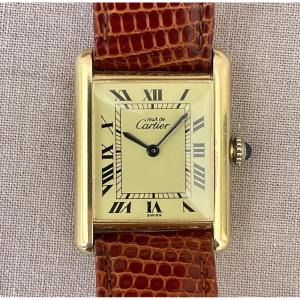 Cartier Must Vermeil Watch, Serviced And Guaranteed. Ladies' Tank Pm Model, Mechanical Movement, Cal. Eta 2512