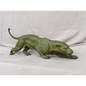 Demetre Chiparus (1888-1947) Panther On The Prow Antique Green Patina Regule Print 74cm