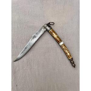 Navaja Spain Toledo 19th Century Folding Knife Mother-of-pearl Handle L: 44 Cm Blade :19,5cm