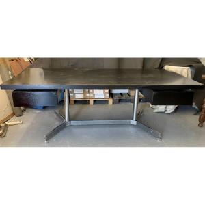 Large Flat Desk With Hanging Pedestals From The 70s In The Style Of Knoll Mobilier International
