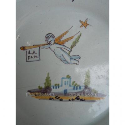 Plate Nevers Peace Patriotic Earthenware 18th Revolutionary Polychrome XVIII