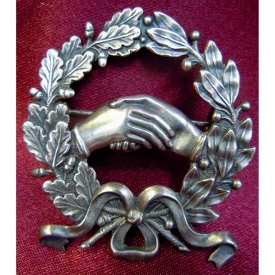Brooch Jewel Freemason Masonic Freemasonry Handshake Silver XIXth 19th