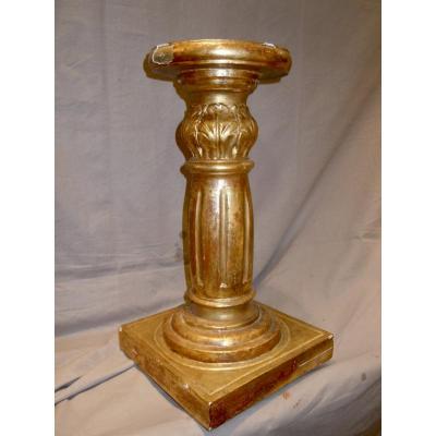 Column Bolster Or Column Of Altar Of Church Golden Wood With Splines End XIXth Beginning XXth