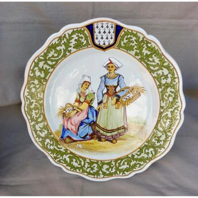 Porquier Beau Quimper Earthenware Plate Polychrome Merchant Eggs Scaër 19th XIXth