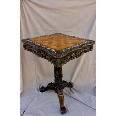 Bolster Console Salon Burgautée Inlaid Napoleon III Indochina Style Nineteenth 19th