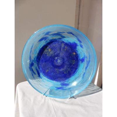 Daum Nancy France 1925 Art Deco Bassin Cup Trinket Tray Art Deco Blue Marmorean Glass 42 Cm