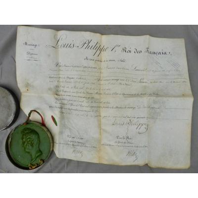 Louis-Philippe 1er Roi des Français Brevet Dispenses Dispense d'Alliance pour mariage de François Laurent et Éloïse Lainné ou Lainé 1847 Monarchie de Juillet