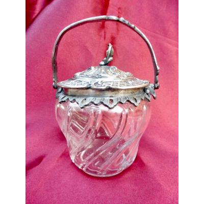 Gallia Christofle Sugar Bowl Silver Metal And Baccarat Cut Crystal Rocaille Style Louis XV 12,5 Cm XXème