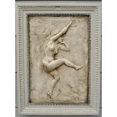Joseph Cheret French School (1838-1894) Art Nouveau Bas-relief In Plaster Dancer Louis XVI Frame
