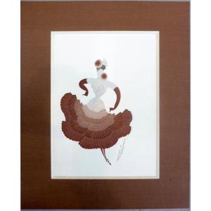 Romain De Tirtoff Dit ErtÉ (1892-1990) Gouache Dancer Of Matchiche Or Brazilian Tango Signed