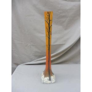 Legras Théodore Verrier Art Nouveau Soliflore Vase Snow Landscape Trees 40 Cm Signed