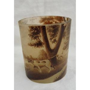 Frères Thouvenin Small Oval Vase In Art Nouveau Style In Acid-etched Multilayer Glass