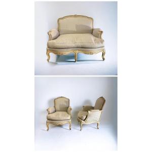 Louis XV Style Living Room In Lacquered Wood, 1900s