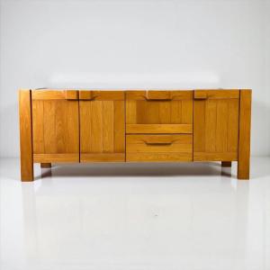 Solid Elm Sideboard Circa 1970-80 Attributed To Maison Regain