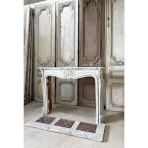 Large White Marble Mantel In The 19th Century Louis XV Style