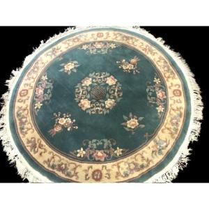 Round Chinese Tien-tsin Wool Rug 5/8th