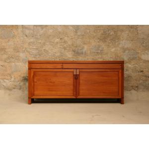 R08a Solid Elm Sideboard  By Pierre Chapo, France 1975 
