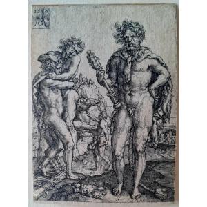 16th Century Engraving Of Hercules Suffocating Antaeus By Heinrich Aldegrever, 1550