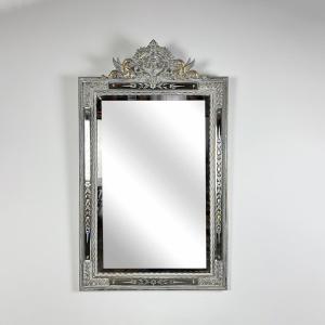 Large Venetian Mirror With Swans, Murano, 19th Century France, 133 X 80 Cm