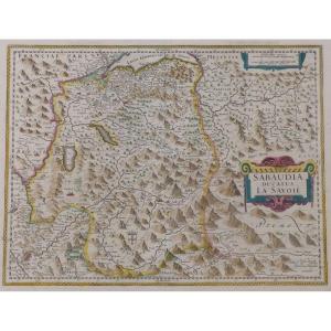 17th Century Map Sabaudia Ducatus La Savoié Watercolor Engraving Judocus Hondius Amsterdam
