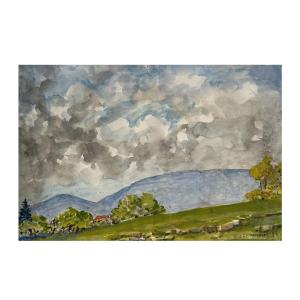Painting, André Charles Lambert (1892-1985) - Mountain Landscape, Swiss Alps, Watercolor