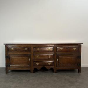 Large English Sideboard, Solid Oak Buffet, George I Or George II Period, 18th Century