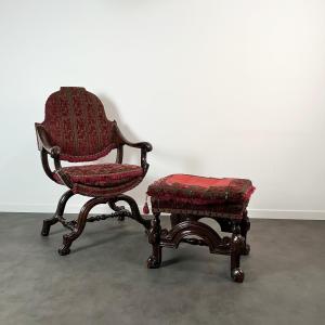 Curule Chair, X-frame Chair, William & Mary Chair And Its Footstool, England 17th Century