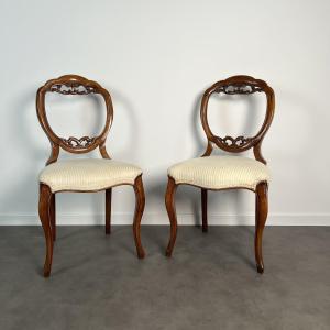 Pair Of Victorian English Balloon Chairs - Solid Carved Mahogany 19th Century