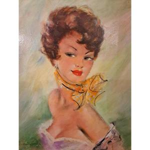 Jules Gustave Lempereur (1902-1985), Oil On Canvas, Portrait Of A Young Elegant Lady, 1950s