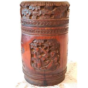 Tea Or Tobacco Pot In Carved Bamboo, China Circa 1900